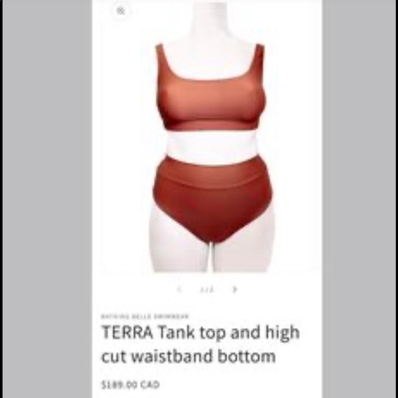 Bathing Belle tank crop style bikini top and high rise bottom, terra colour - Picture 2 of 6